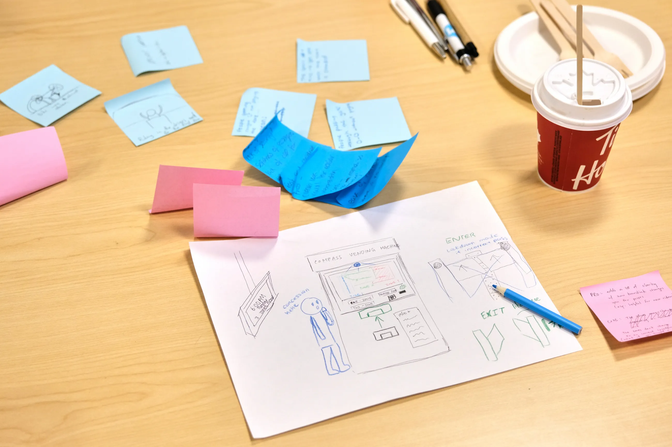 Workshop notes and drawings on a table